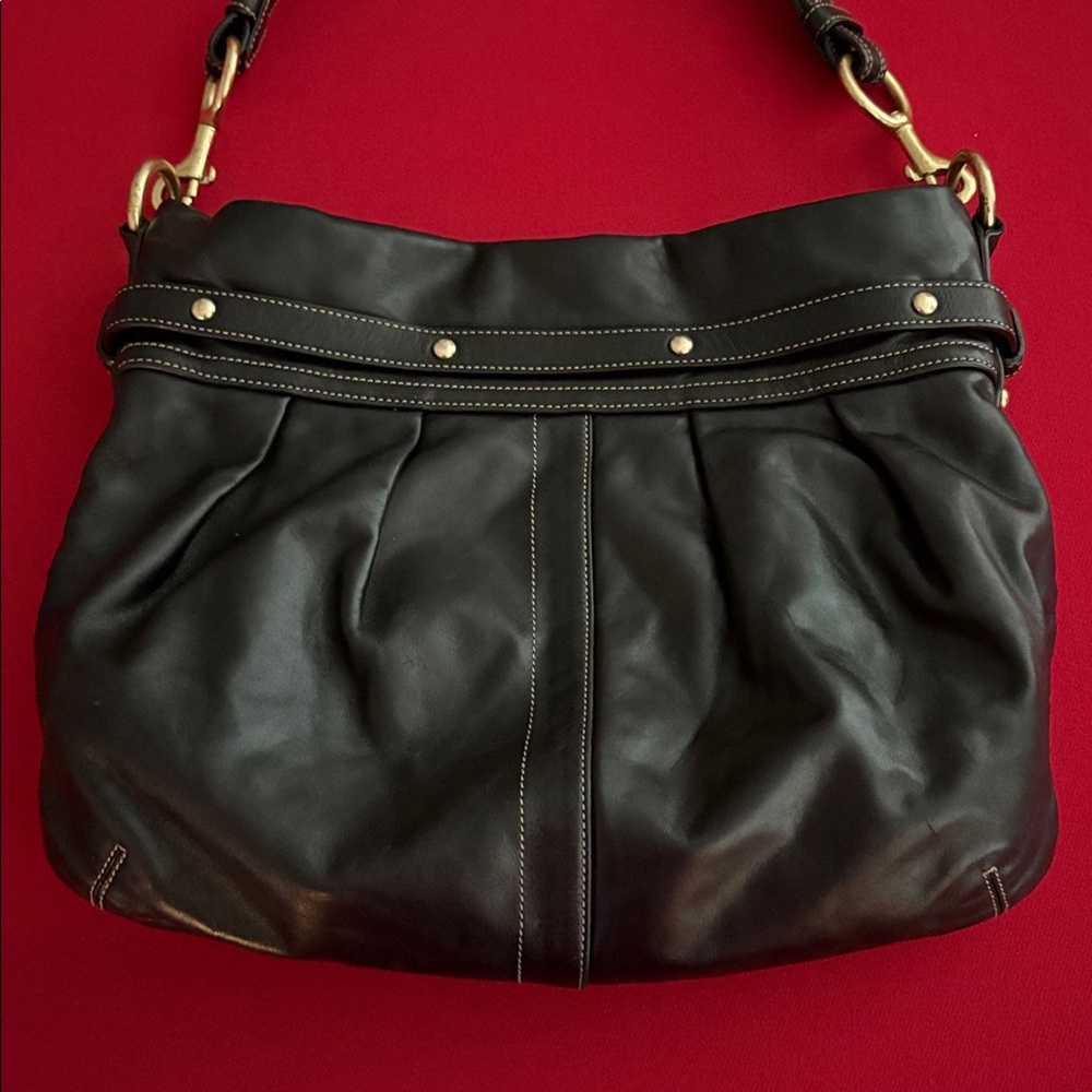 COACH vintage Hamptons Belted Hobo Shoulder Bag Y2K Black Leather Buckle Brass - Picture 16 of 16